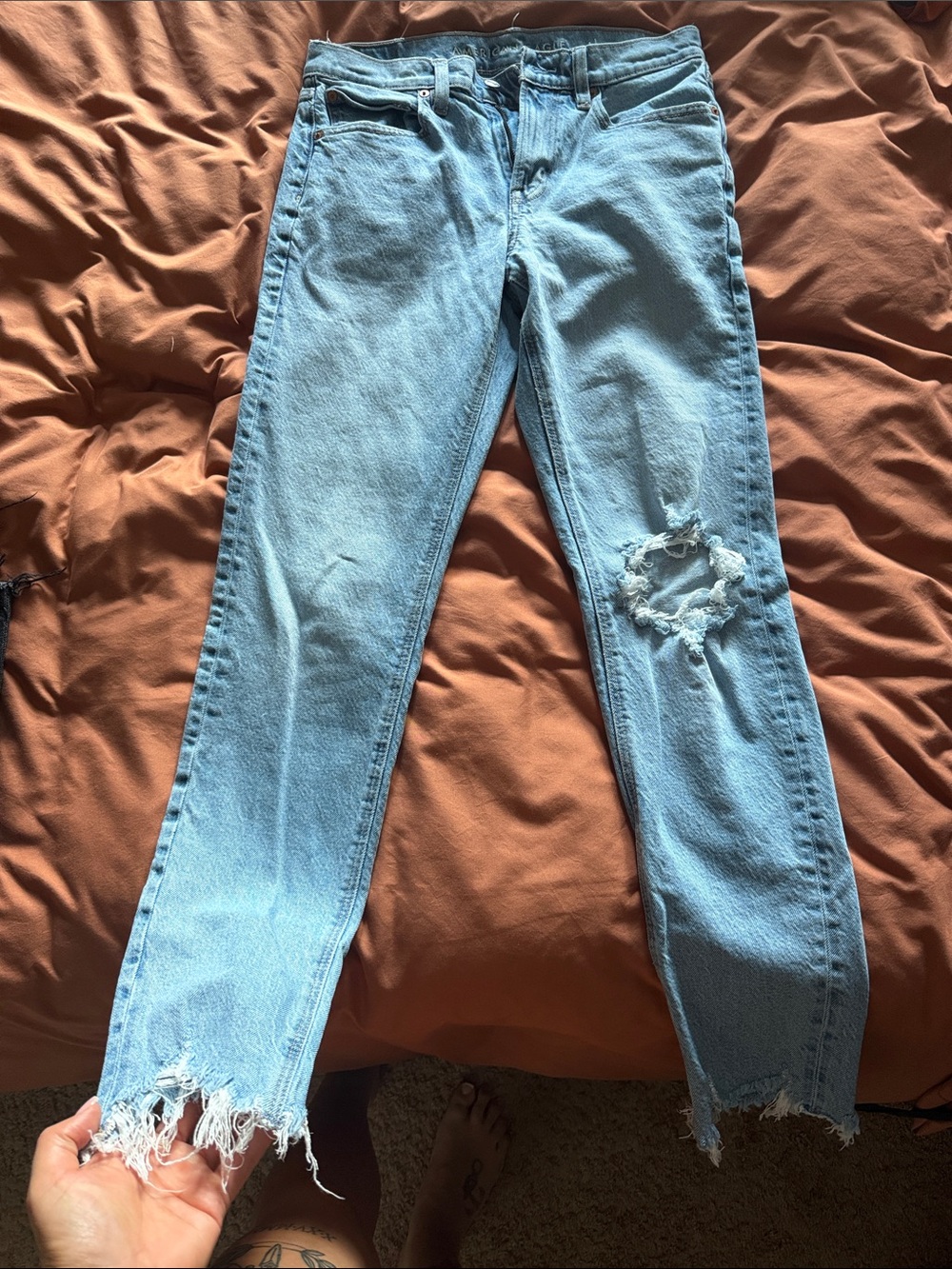 American Eagle Outfitters Light Blue Straight Leg Distressed Jeans